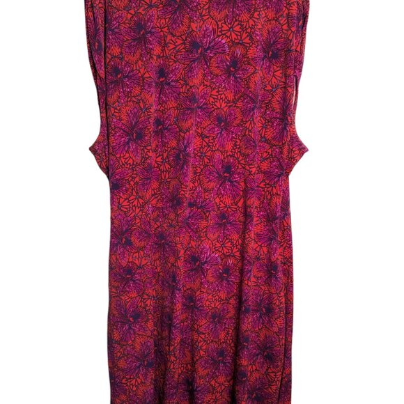 Miss Tina by Tina Knowles Stretch Sleeveless Faux Wrap Red Purple Midi Dress - Picture 3 of 6
